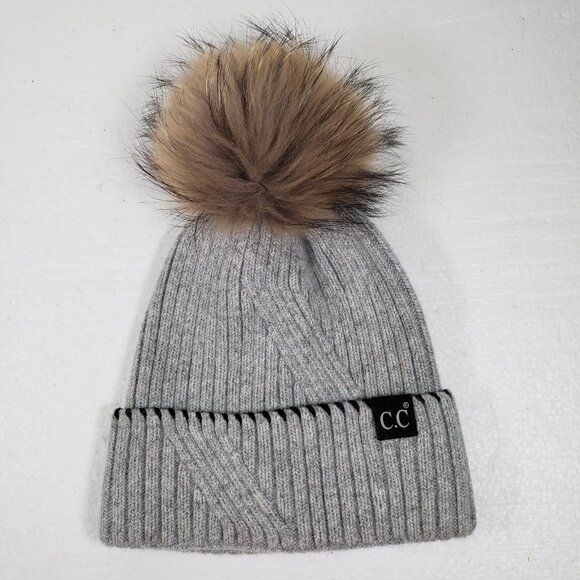 CC Exclusive Knit Beanie Hat Angora Blend Special Edition Gray Pom Pom - Picture 1 of 4